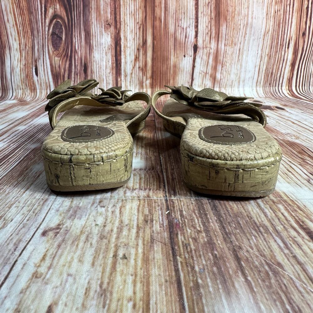 BOC Born Concept Size 8 Bronze Leather Floral Cork Low Wedge Thong Sandals Shoes - Picture 5 of 13